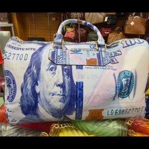 Large Duffle Travel Bag W Benjamin Franklin Pattern SZ 17X11 In NWT